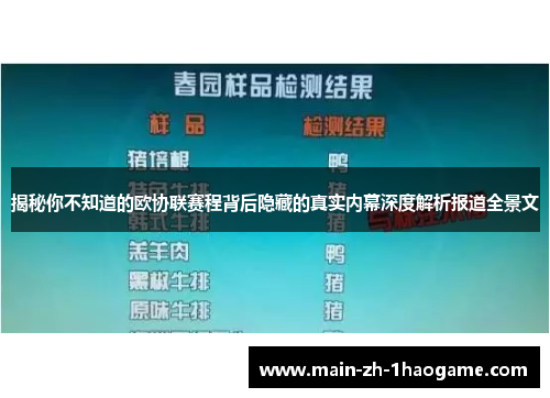 揭秘你不知道的欧协联赛程背后隐藏的真实内幕深度解析报道全景文 揭秘你不知道的欧协联赛程背后隐藏的真实内幕深度解析报道全景文